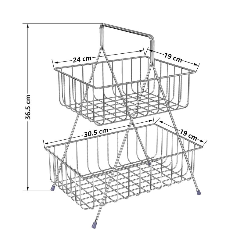 Planet High Grade Steel 2Tier Fruit Vegetable Basket for Dining TableKitchen Fruit BasketVegetable OrganiserBowlCountertop Fruit Rack Chrome - Image 3