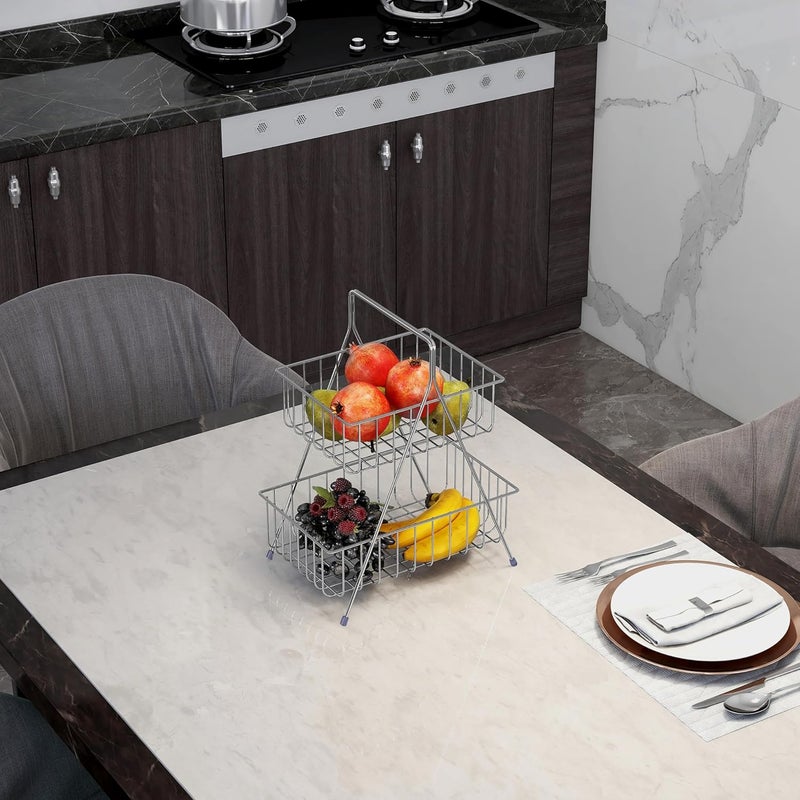 Planet High Grade Steel 2Tier Fruit Vegetable Basket for Dining TableKitchen Fruit BasketVegetable OrganiserBowlCountertop Fruit Rack Chrome - Image 2