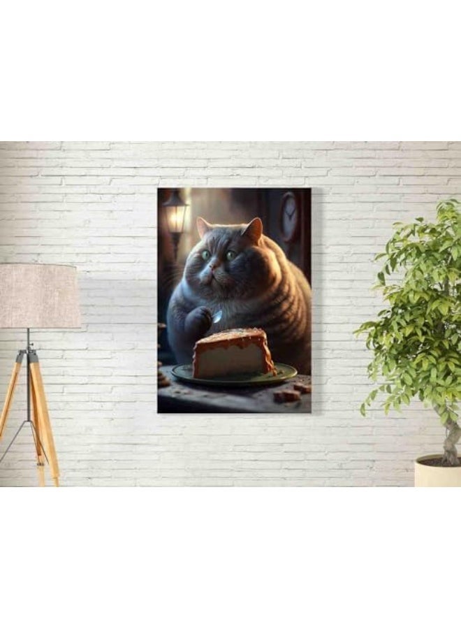 EKA Funny Fat Cat Cake Wall Art for Decoration Home And Office Decor Poster, 20x30cm, 1Pcs (Unframed Poster) - Image 1