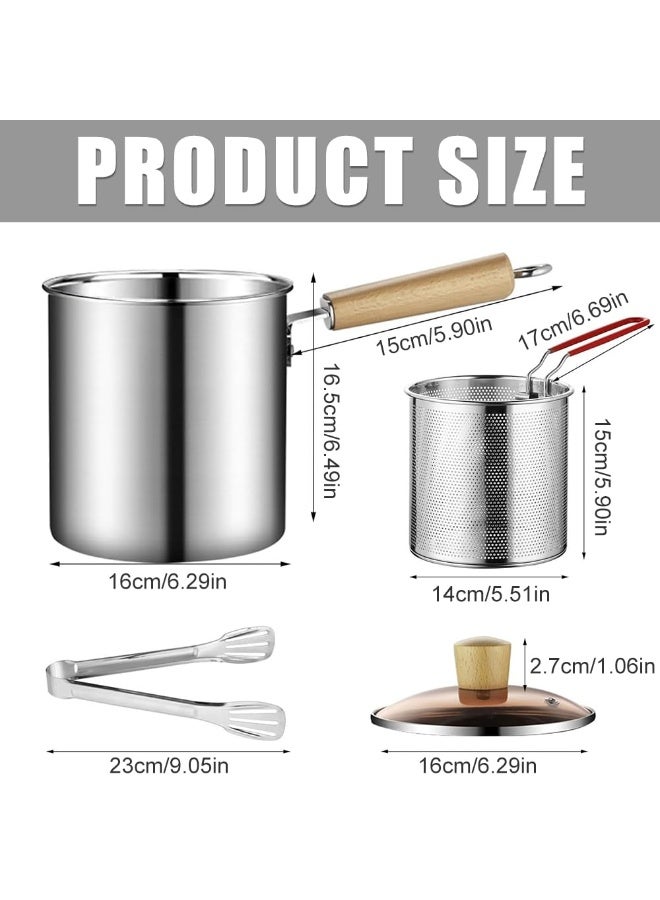 WALALLA Deep Fryer 3L, 15CM Deep Fryer with Strainer and Lid, Oil Strainer Pot Compatible with All Hobs, 304 Stainless Steel Oil Filter Pot, Deep Fryer Induction for French Fries, Tempura etc. - Image 2
