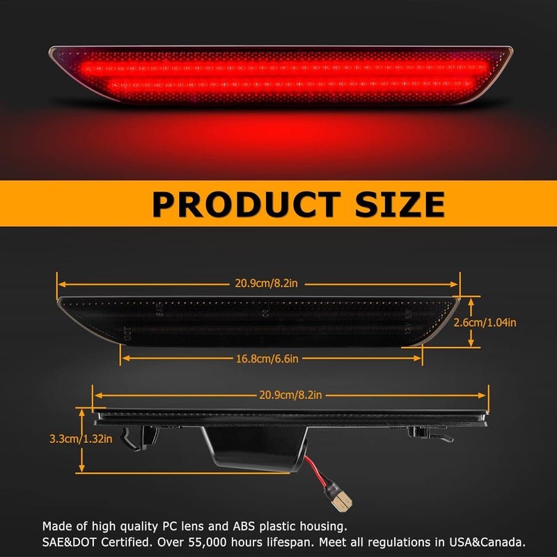 Gempro LED Side Marker Lights for Ford Mustang 2015-2023 Rear Red Fender Marker Reflectors Lamps Smoked Len, 2PCS - Image 3