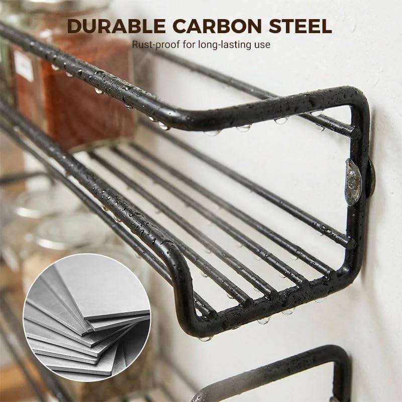 No-Drill Wall-Mounted Spice Rack, Space-Saving Spice Organizer for Spice Jars and Seasonings, Screw or Adhesive Hanging Spice Rack Organizer for Stove Cabinet Pantry Door, Durable Carbon Steel (1, L) - Image 5