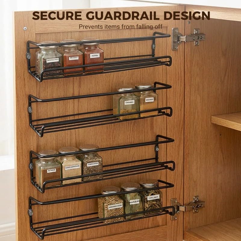 No-Drill Wall-Mounted Spice Rack, Space-Saving Spice Organizer for Spice Jars and Seasonings, Screw or Adhesive Hanging Spice Rack Organizer for Stove Cabinet Pantry Door, Durable Carbon Steel (1, L) - Image 4