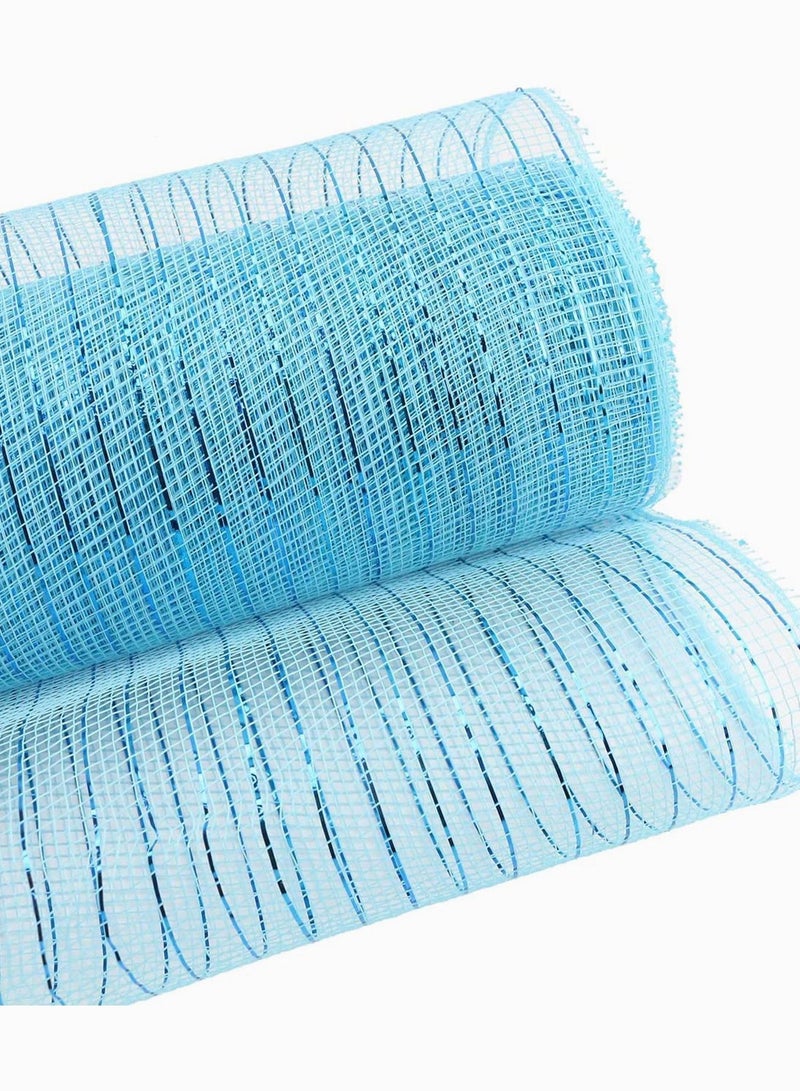 NIBEMINENT Deco Poly Mesh Ribbon, Spring Summer Beach Light Blue 10 inch x 30 feet, Sky Metallic - Roll for Wreaths, Swags and De corating 1 Pack - Image 2