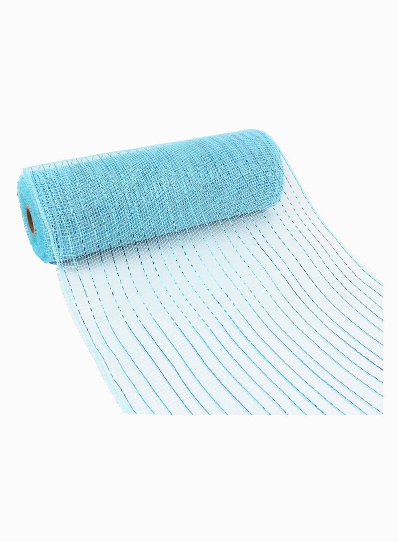 NIBEMINENT Deco Poly Mesh Ribbon, Spring Summer Beach Light Blue 10 inch x 30 feet, Sky Metallic - Roll for Wreaths, Swags and De corating 1 Pack - Image 1