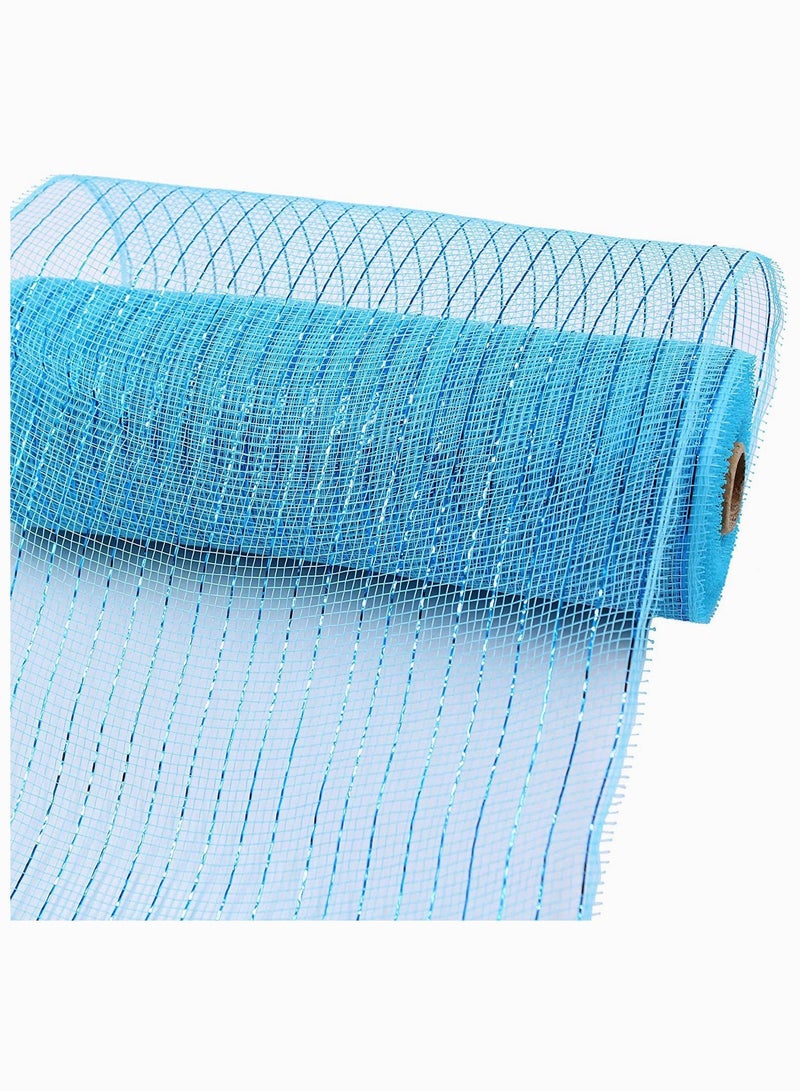 NIBEMINENT Deco Poly Mesh Ribbon, Spring Summer Beach Light Blue 10 inch x 30 feet, Sky Metallic - Roll for Wreaths, Swags and De corating 1 Pack - Image 3