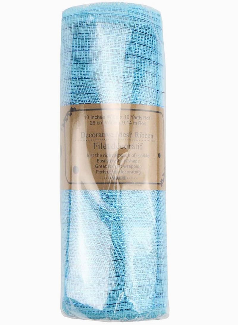 NIBEMINENT Deco Poly Mesh Ribbon, Spring Summer Beach Light Blue 10 inch x 30 feet, Sky Metallic - Roll for Wreaths, Swags and De corating 1 Pack - Image 5