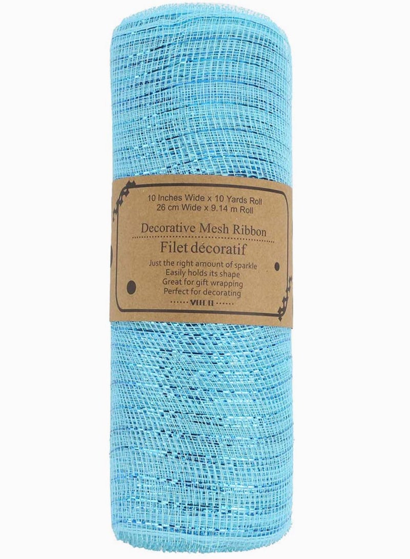 NIBEMINENT Deco Poly Mesh Ribbon, Spring Summer Beach Light Blue 10 inch x 30 feet, Sky Metallic - Roll for Wreaths, Swags and De corating 1 Pack - Image 4