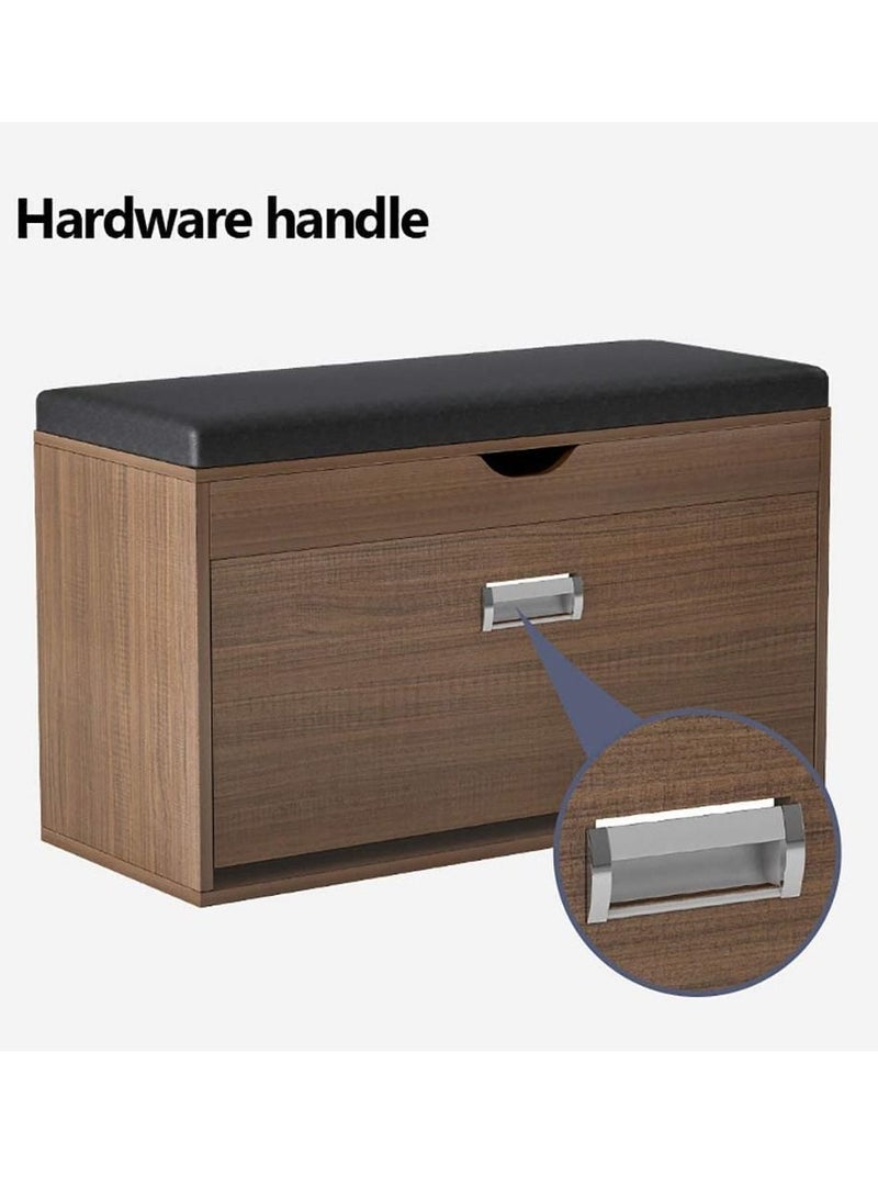 DubaiGallery رف أحذية مقعد أحذية خزانة تخزين موفرة للمساحة سهلة التجميع مع مقعد ناعم وسادة قطنية ولينية مع درج منظم تخزين أحذية متعدد الوظائف - Image 2