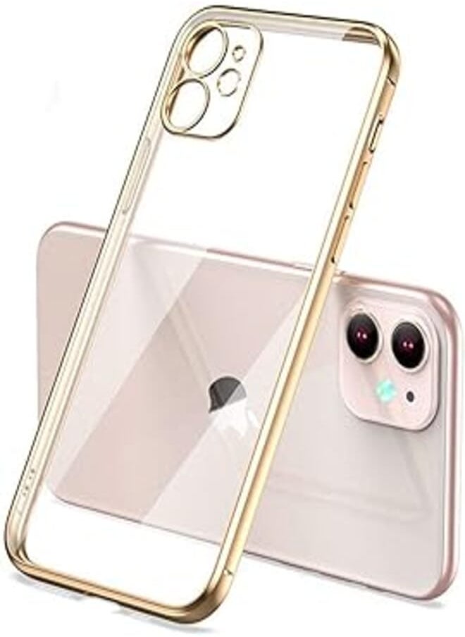 Generic - Shockproof Luxury Plating Transparent Soft Silicone Case with Protector Camera Lens for Apple iPhone 11 (6.1in, Clear and Gold) - Image 1