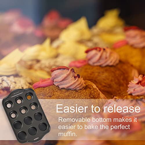Kazozobi 2 Pack Mini Muffin Cheesecake Pan with Removable Bottom, 12 Cavity Nonstick Cupcake Pan Set - Image 4