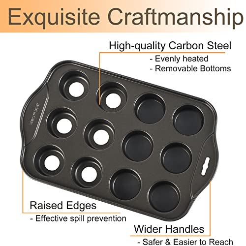 Kazozobi 2 Pack Mini Muffin Cheesecake Pan with Removable Bottom, 12 Cavity Nonstick Cupcake Pan Set - Image 3