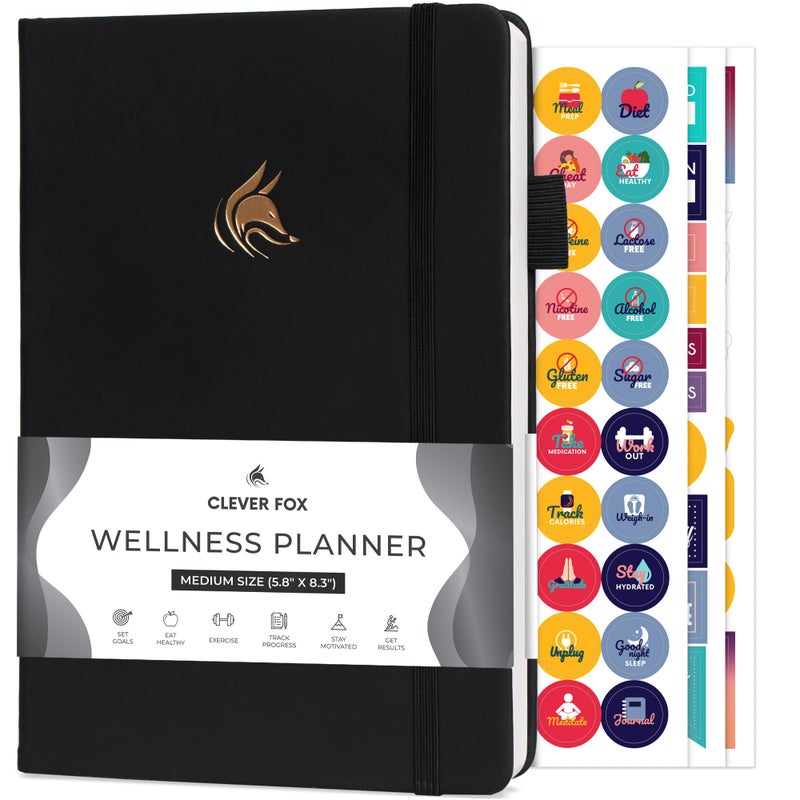 Clever Fox Wellness Planner - Weekly & Daily Health and Wellness Log, Food Journal & Meal Planner Diary for Calorie Counting, Notebook for Medical Condition Tracking, A5-Sized - Black - Image 1