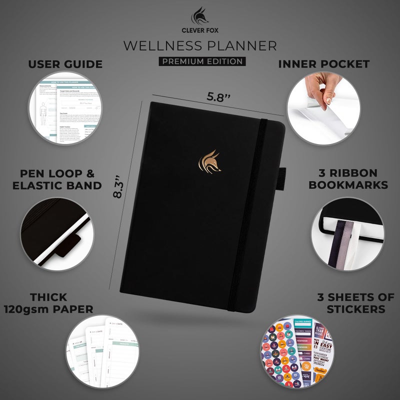 Clever Fox Wellness Planner - Weekly & Daily Health and Wellness Log, Food Journal & Meal Planner Diary for Calorie Counting, Notebook for Medical Condition Tracking, A5-Sized - Black - Image 2