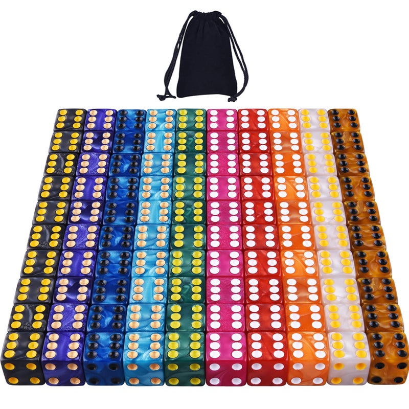 AUSTOR 100 Pieces 6 Sided Dice Set 10 x 10 Pearl Colors Square Corner Dice with Velvet Pouch for Tenzi Farkle Yahtzee Bunco or Teaching Math - Image 4