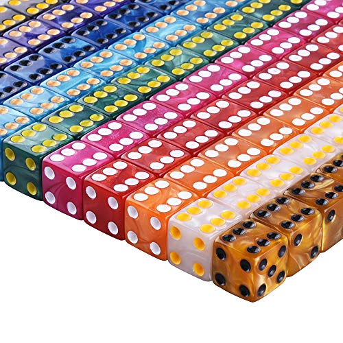 AUSTOR 100 Pieces 6 Sided Dice Set 10 x 10 Pearl Colors Square Corner Dice with Velvet Pouch for Tenzi Farkle Yahtzee Bunco or Teaching Math - Image 5