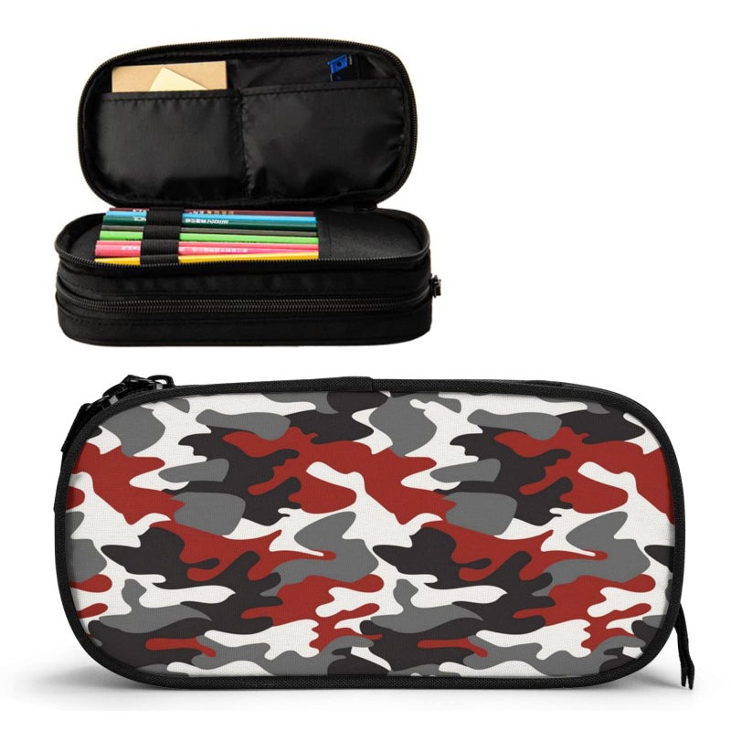 OWCRNEF Camo Pencil Case Box Large Capacity Black Pencil Bag Pouch Marker Organizer with 2 Compartments Durable Zipper