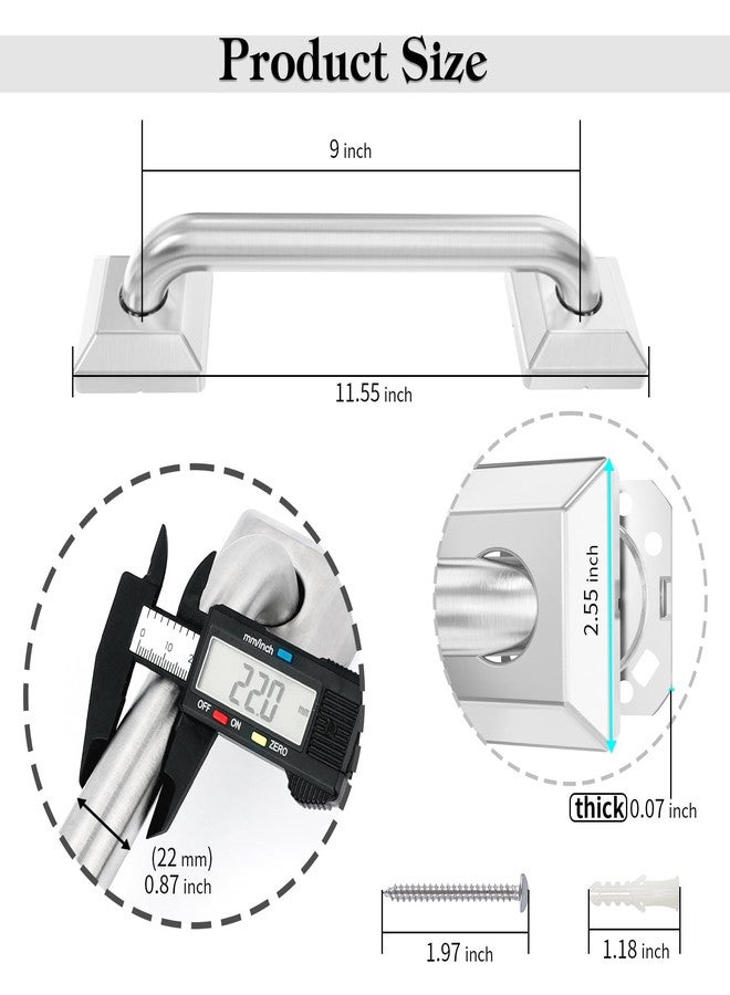 Raemnaky 9 Inch Bathroom Grab Bar, Anti Slip Square Shower Bars Safety, 304 Stainless Steel Shower Handles,Hand Rails for for Children, Senior, Elderly, Handicap - Image 5
