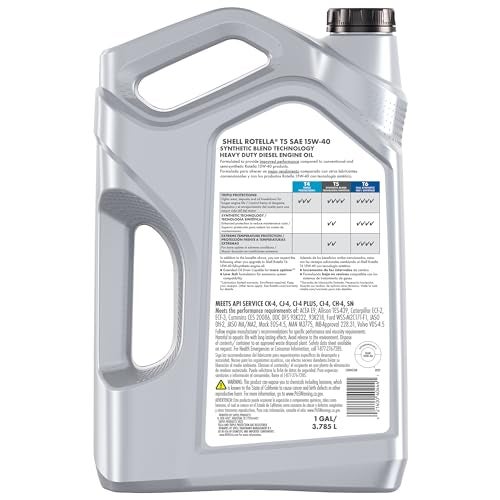 Shell Rotella T5 Synthetic Blend 15W-40 Diesel Engine Oil (1 Gallon, Case of 3) - Image 2