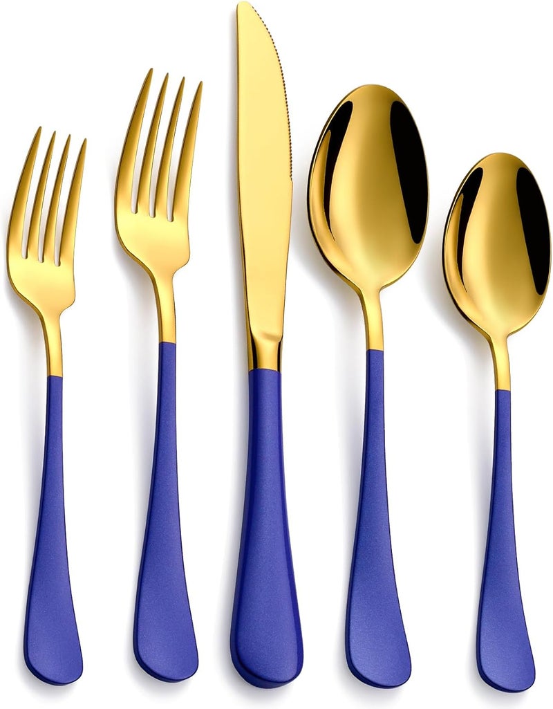 Moxinox 20-Piece Blue & Gold Silverware Set, 18/0 Stainless Steel Colorful Handle Flatware Set,Service for 4,Modern Cutlery Set Includes Dinner Knives Forks Spoons,Mirror Polished,Dishwasher Safe - Image 1