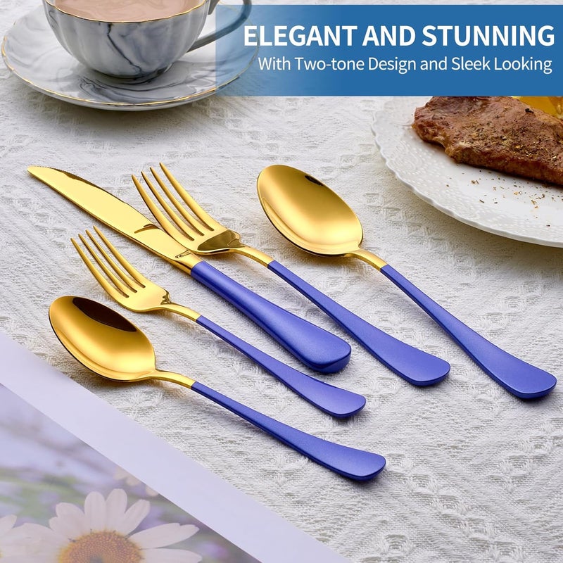 Moxinox 20-Piece Blue & Gold Silverware Set, 18/0 Stainless Steel Colorful Handle Flatware Set,Service for 4,Modern Cutlery Set Includes Dinner Knives Forks Spoons,Mirror Polished,Dishwasher Safe - Image 4