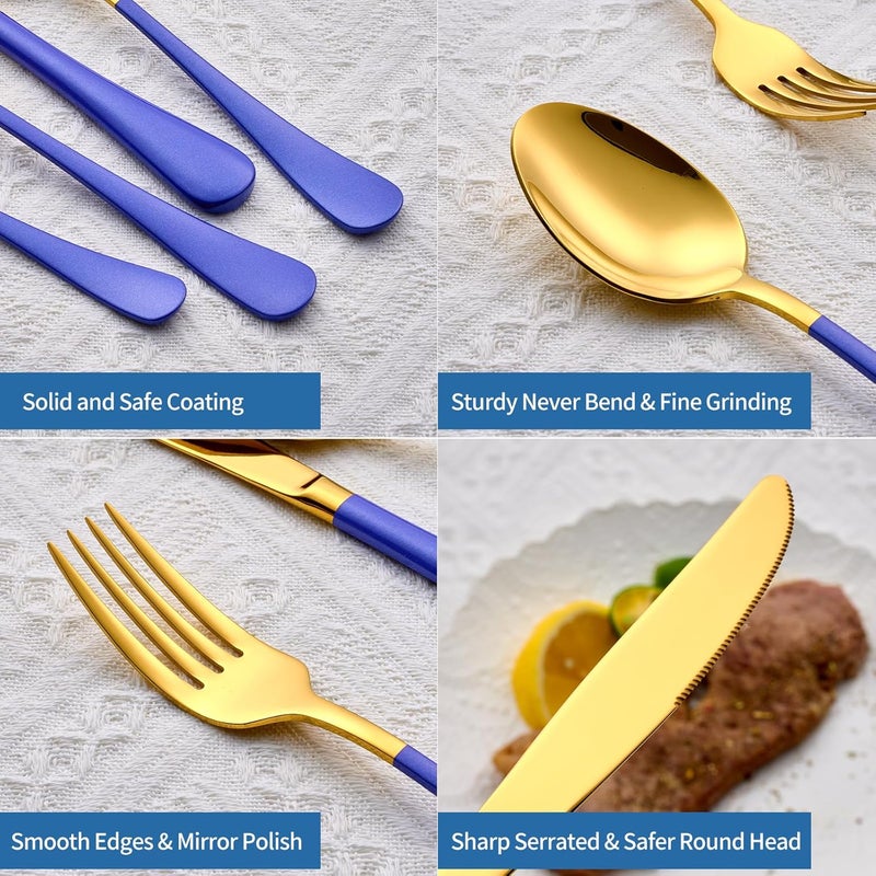 Moxinox 20-Piece Blue & Gold Silverware Set, 18/0 Stainless Steel Colorful Handle Flatware Set,Service for 4,Modern Cutlery Set Includes Dinner Knives Forks Spoons,Mirror Polished,Dishwasher Safe - Image 3