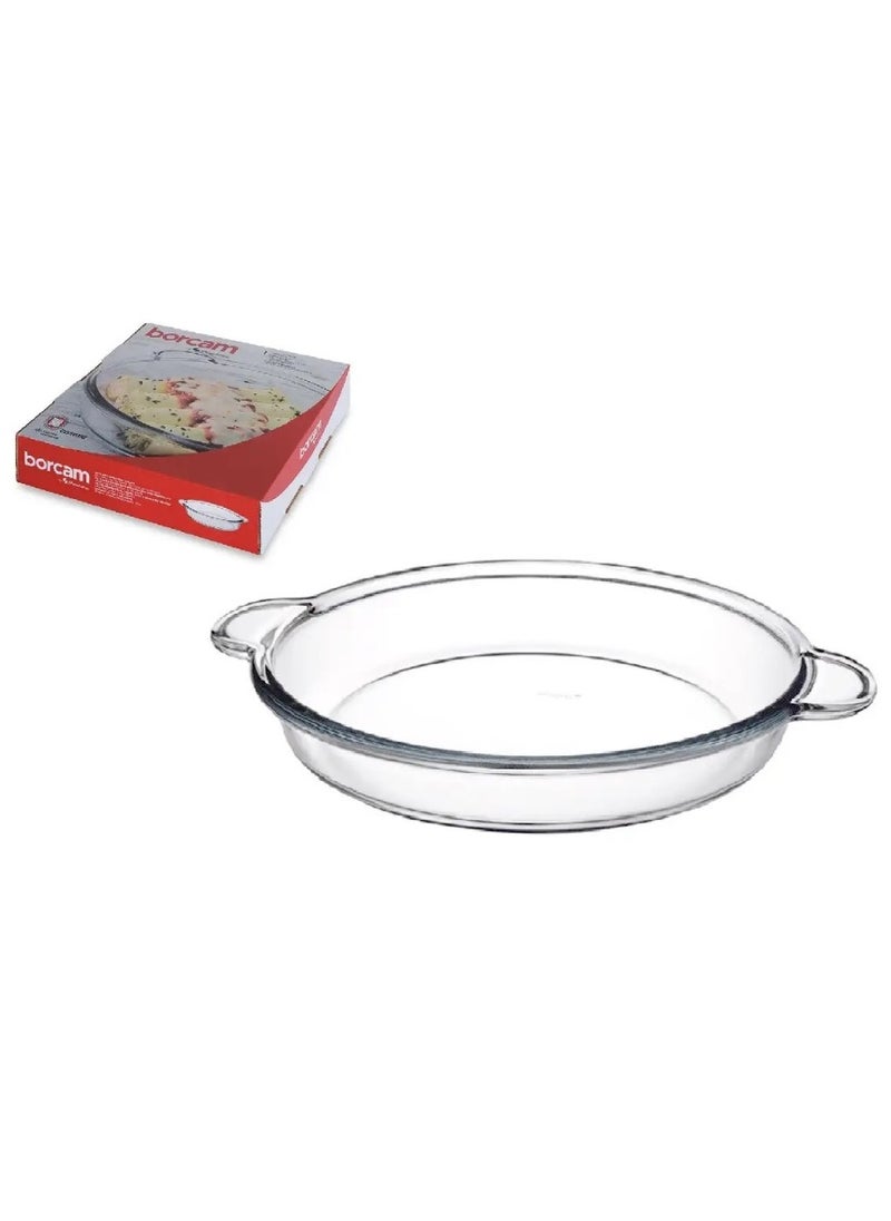 Borcam - Borcam Round Glass Baking Tray With Handles, 1850 Ml Capacity, 54 Mm Height, 309X256 Mm Diameter - Clear - Image 1