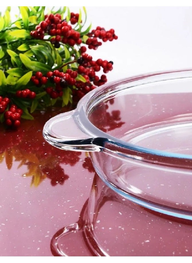 Borcam - Borcam Round Glass Baking Tray With Handles, 1850 Ml Capacity, 54 Mm Height, 309X256 Mm Diameter - Clear - Image 1