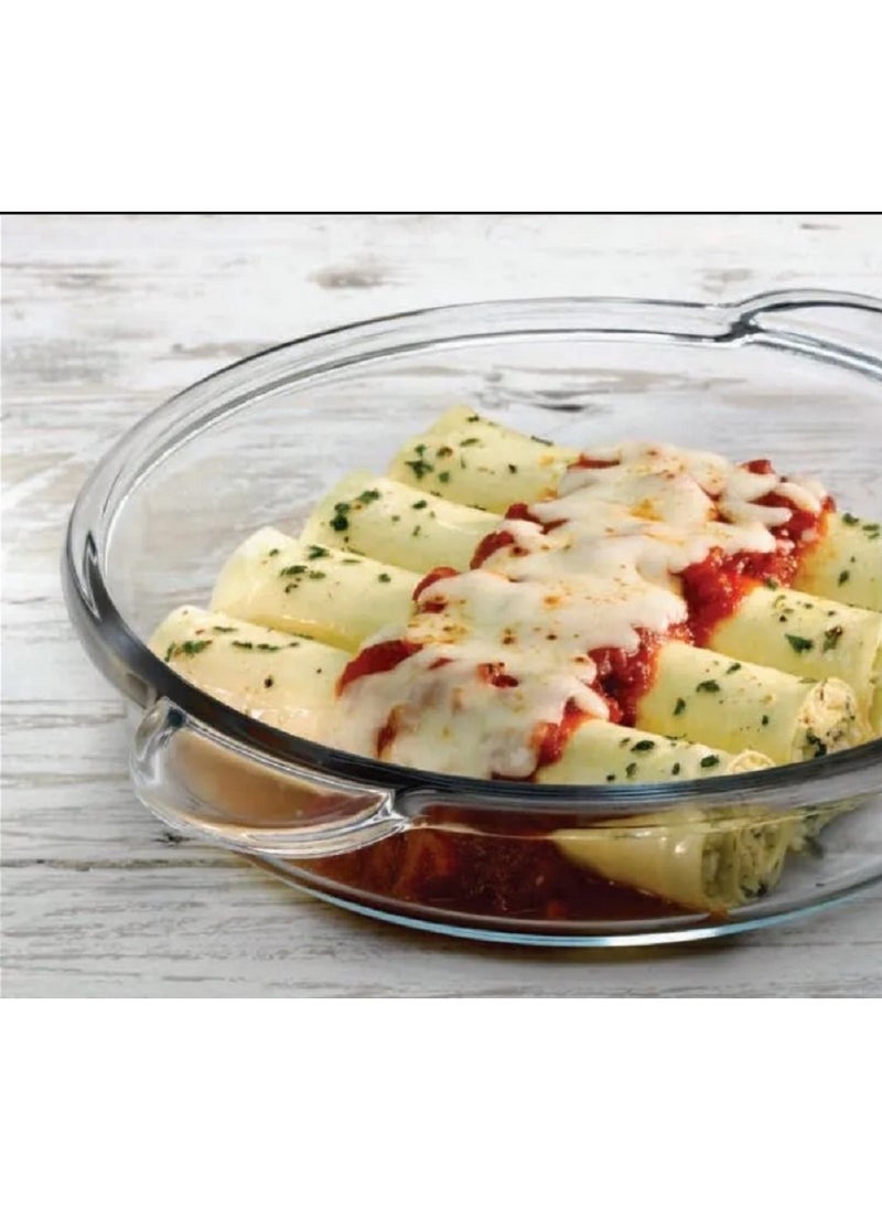 Borcam - Borcam Round Glass Baking Tray With Handles, 1850 Ml Capacity, 54 Mm Height, 309X256 Mm Diameter - Clear - Image 1