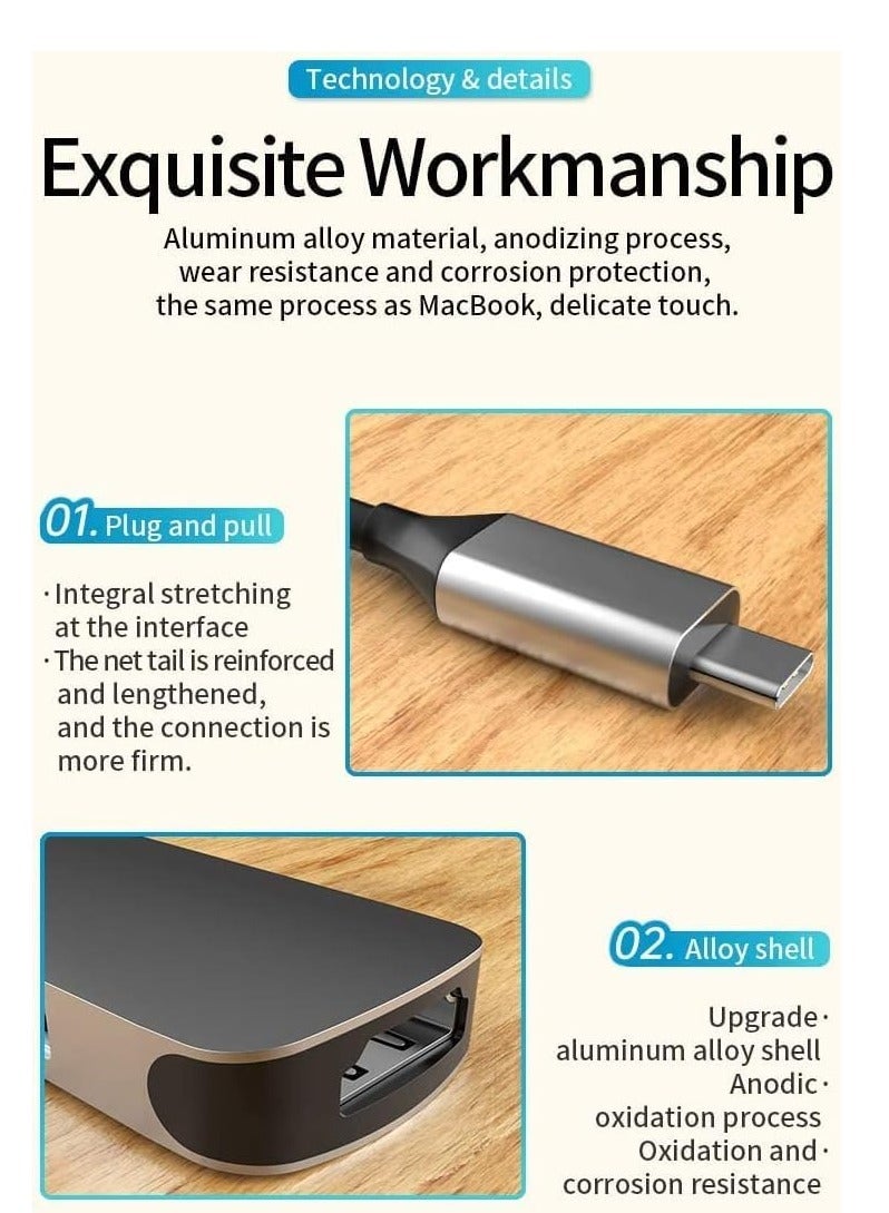 JAJEEK USB C Hub 6-in-1 Type C to HDMI 4K Adapter with 2 USB 3.0 Ports, SD/TF Card Reader, 100W USB-C Power Delivery, Aluminium, Compatible with MacBook Pro/Air, XPS, and More - Space Grey - Image 3