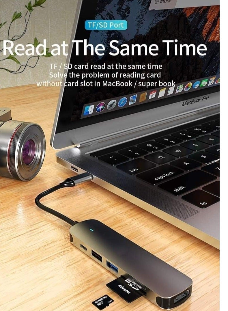 JAJEEK USB C Hub 6-in-1 Type C to HDMI 4K Adapter with 2 USB 3.0 Ports, SD/TF Card Reader, 100W USB-C Power Delivery, Aluminium, Compatible with MacBook Pro/Air, XPS, and More - Space Grey - Image 4