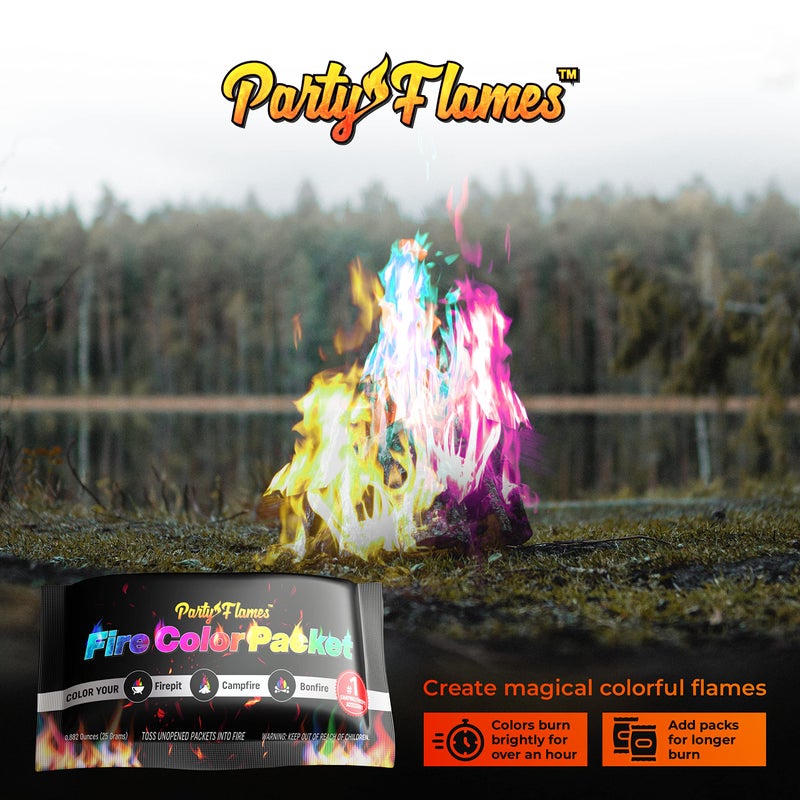 Party Flames Fire Color Changing Packets Fire Pit (10 Pack) - Perfect for Any Campfire, Bonfire & Outdoor Fireplaces - Perfect Magic Cosmic Mystical Campfire Accessories - Camping Games  - Image 2