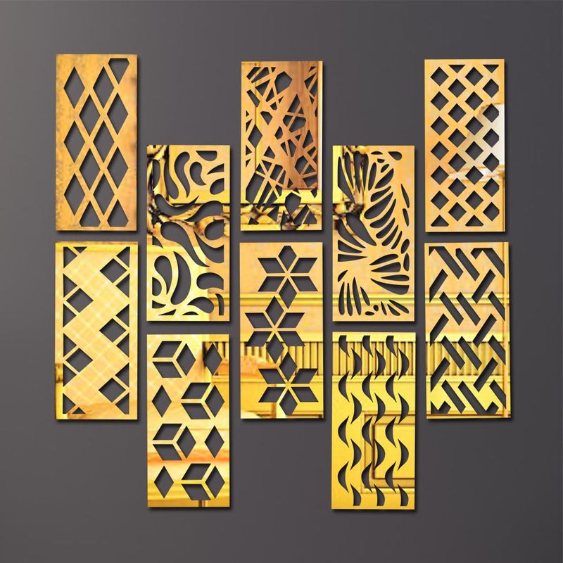 Bikri Kendra Bikri Kendra Mandala Big Rectangle Gold 10 8 Inch Mirror Wall Stickers Mirror Stickers for Wall Acrylic Mirror Wall Decor Sticker Wall Mirror Stickers Hexagonal Mirror Wall Sticker  - Image 1
