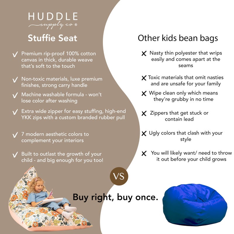 Huddle Supply Co HUDDLE Original Cover for Stuffed Animal Bean Bag Storage (No Filler) XL Designer Beanbag Chairs for Kids & Adults | Instant Clutter Clear for Stylish Moms - 100% Cotton Canvas Chair Cover Boho Floral - Image 5