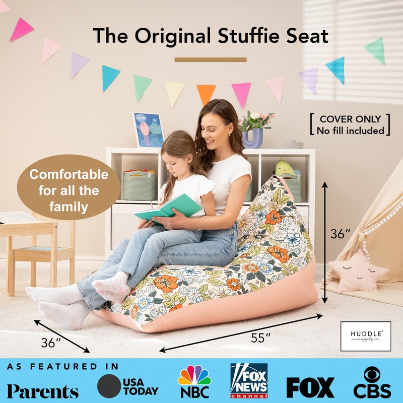 Huddle Supply Co HUDDLE Original Cover for Stuffed Animal Bean Bag Storage (No Filler) XL Designer Beanbag Chairs for Kids & Adults | Instant Clutter Clear for Stylish Moms - 100% Cotton Canvas Chair Cover Boho Floral - Image 2