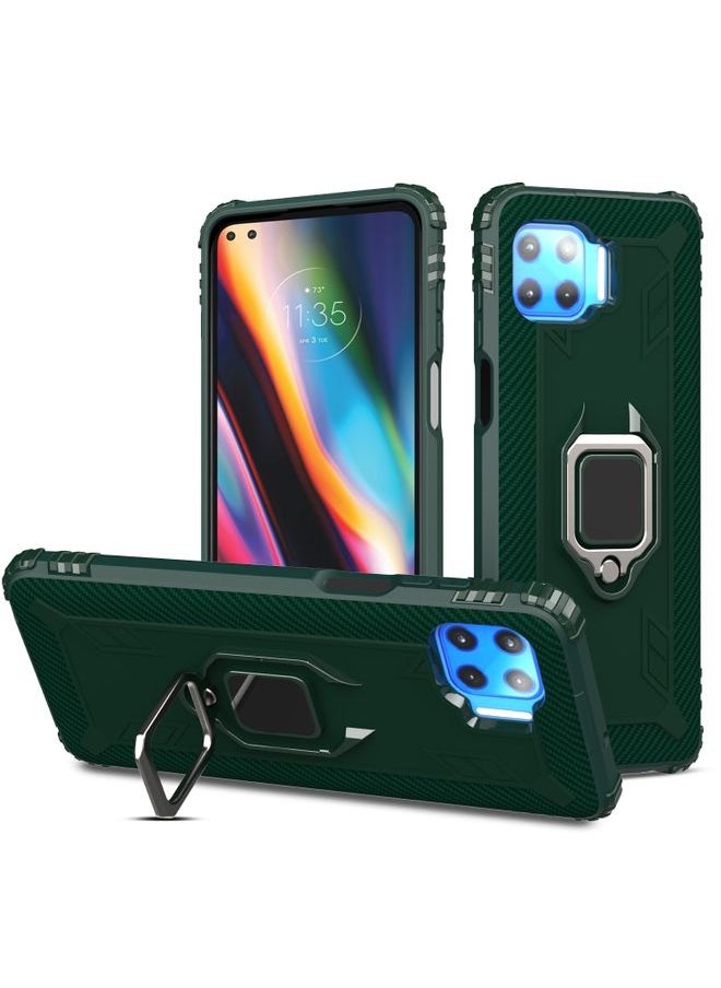 HuHa Case Cover For For Motorola Moto G 5G Plus Carbon Fiber Protective Case with 360 Degree Rotating Ring Holder(Green) 