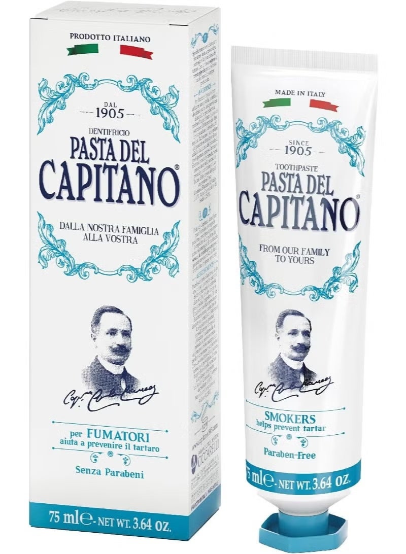 PASTA DEL CAPITANO Smoking Toothpaste, Specially Designed for Smokers, Fights Tartar Formation, Fresh Peppermint Flavour,75 ml. - Image 1