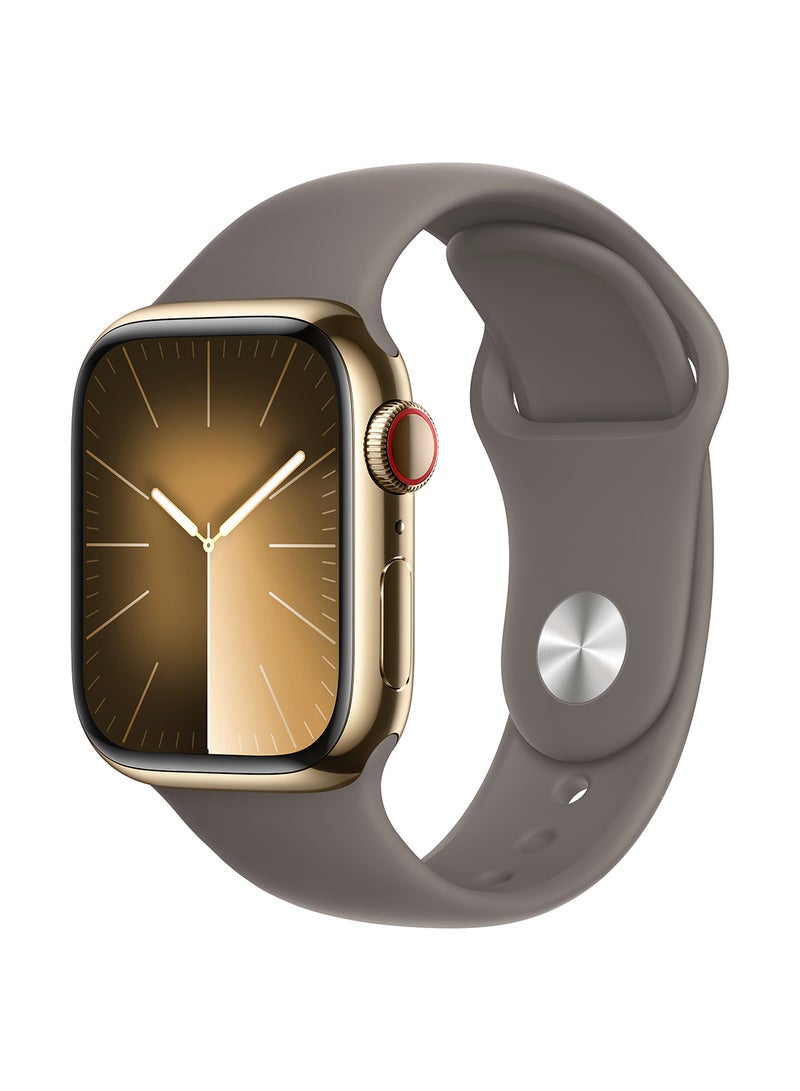 Apple Watch Series 9 GPS + Cellular 45mm Gold Stainless Steel Case With Clay Sport Band - Image 1