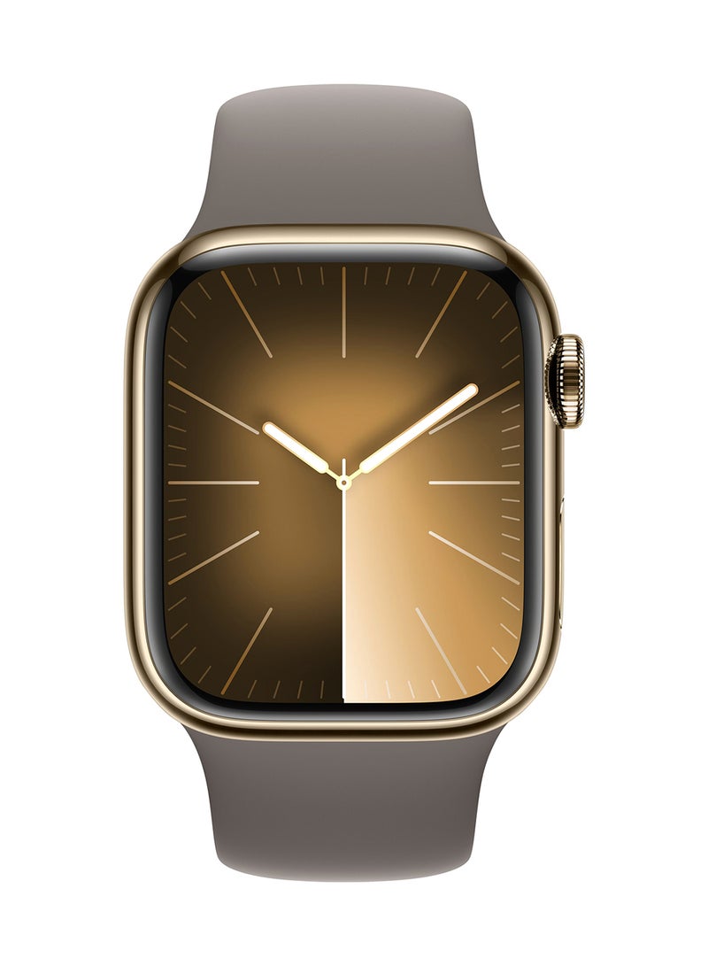 Apple Watch Series 9 GPS + Cellular 45mm Gold Stainless Steel Case With Clay Sport Band - Image 2