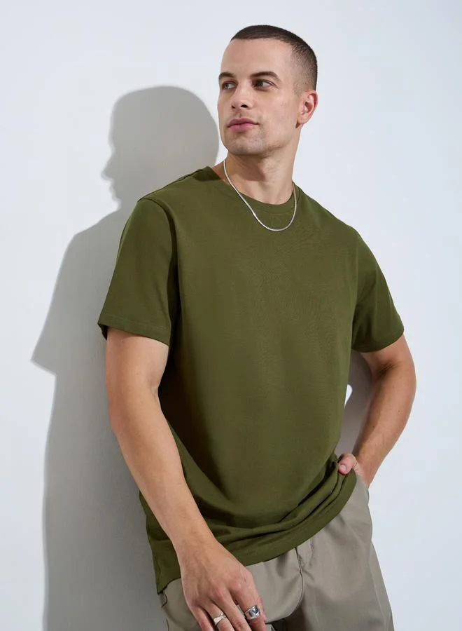 ستايلي Men Olive Crew Neck Regular Fit T-Shirt