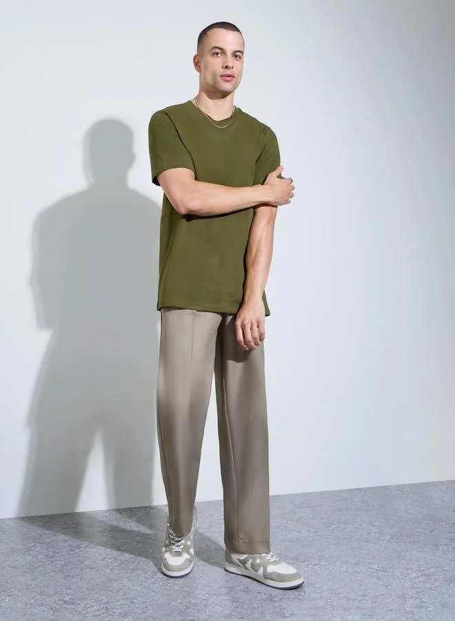 ستايلي Men Olive Crew Neck Regular Fit T-Shirt