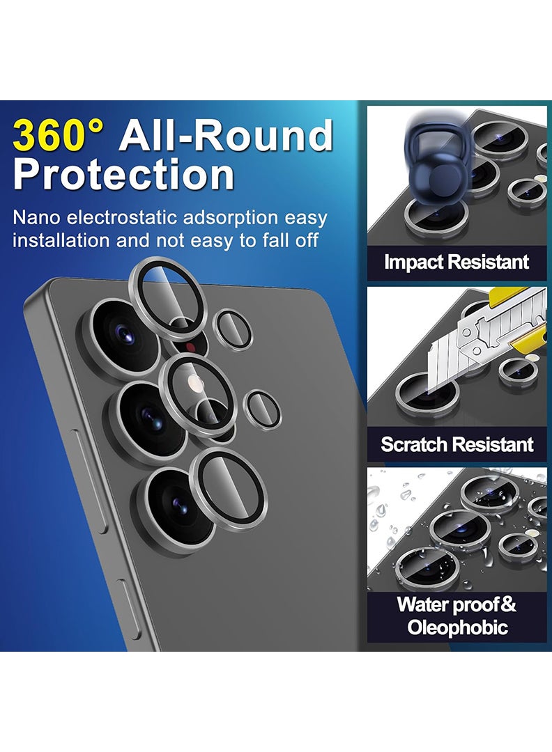 Theodor Samsung Galaxy S25 Ultra 5 Pcs Camera Lens Protector With 9H Tempered HD Glass Camera Cover Anti Scratch Aluminum Alloy Camera Ring, Gray - Image 3