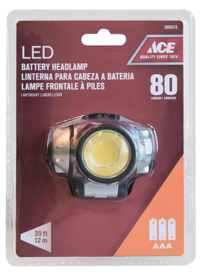 ACE High Quality 80 Lumens LED Battery Headlamp Black 3999576