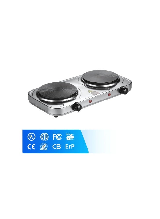 هوم موقد كهربائي مزدوج من الفولاذ المقاوم للصدأ - موقد كهربائي محمول بشعلتين مع تحكم قابل للتعديل في درجة الحرارة - Image 2