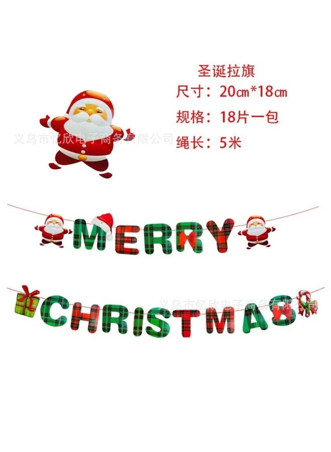 YIXIN Christmas Decorations Christmas Pull Flag Hanging Ornaments Holiday Banner Party Decoration Paper Cartoon Christmas Hanging Flag Pull Flower - Image 1