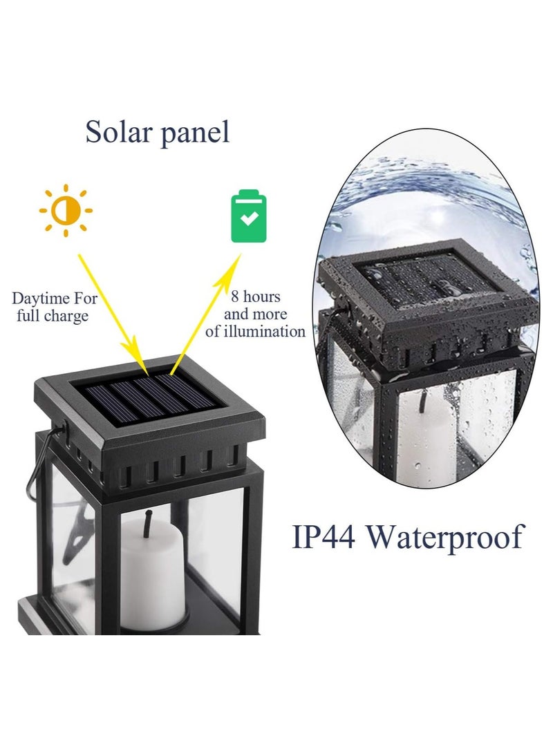 1pc Solar Lanterns Hanging Garden Outdoor Lights Waterproof Flickering Candle LED Lamp Solar Metal Hanging Lantern for Ramadan Garden Patio Pathway Party Decoration (Candle) - Image 5