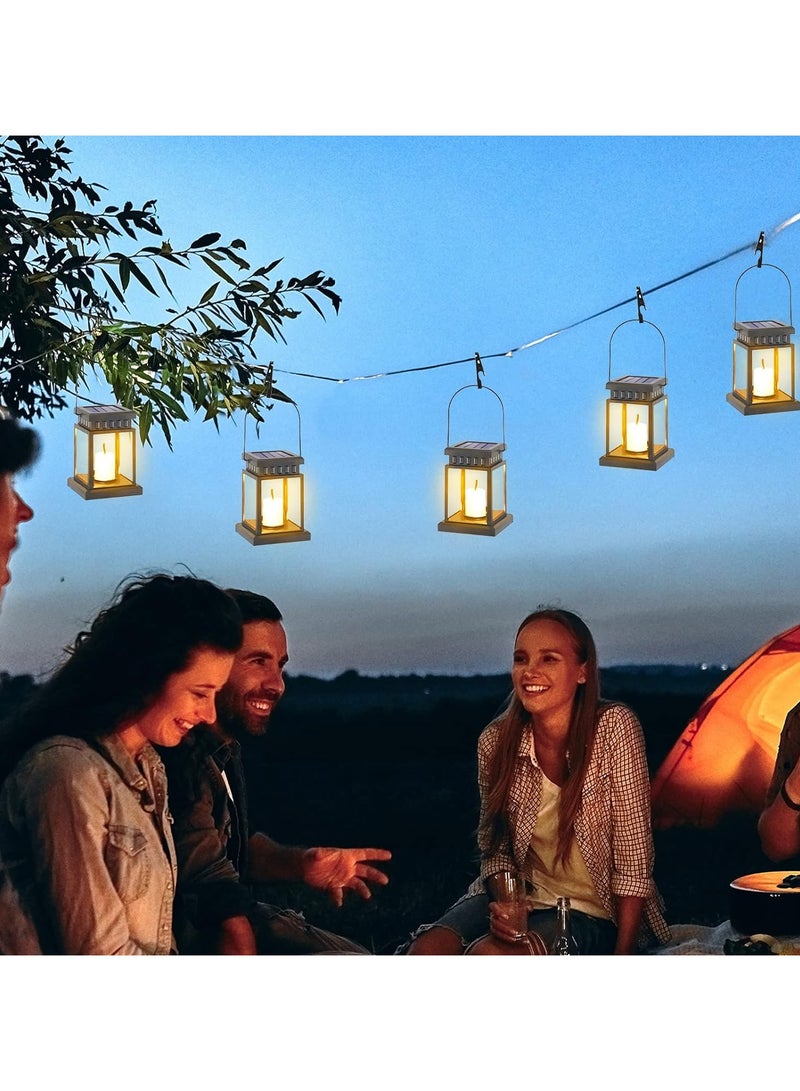1pc Solar Lanterns Hanging Garden Outdoor Lights Waterproof Flickering Candle LED Lamp Solar Metal Hanging Lantern for Ramadan Garden Patio Pathway Party Decoration (Candle) - Image 3