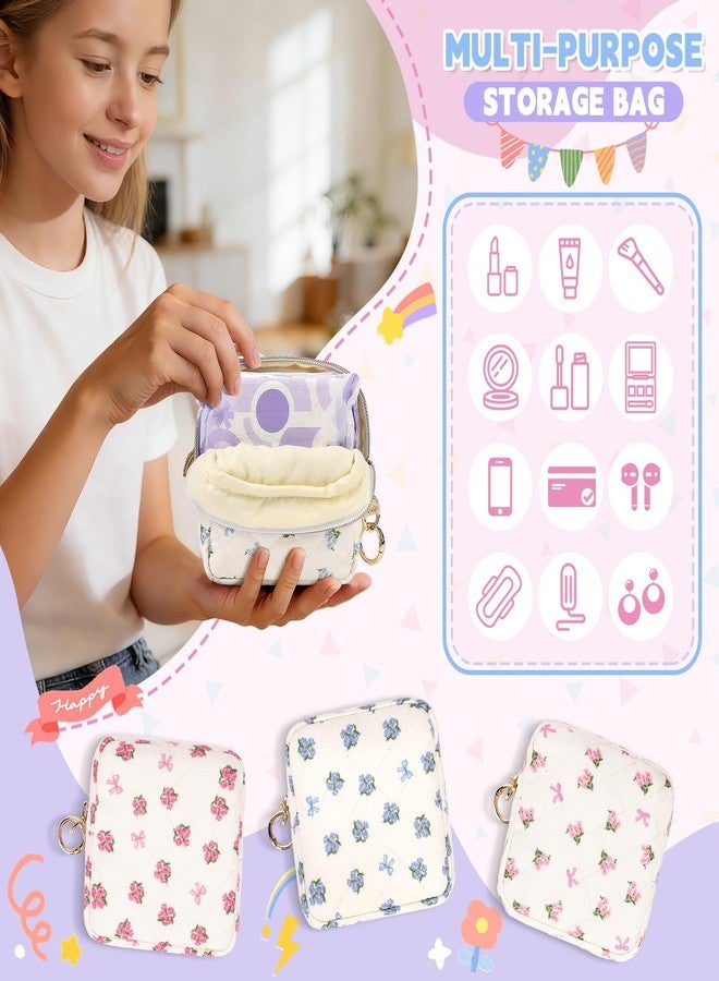 Playexen Floral Period Bag, Small Period Pouches for Teen Girls, Quilted Sanitary Napkin Storage Bag, Compact Discreet Pad and Tampon Holder for Purse (Floral-Blue - Image 4