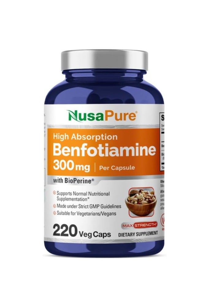 NusaPure Benfotiamine 300mg 220 Veggie Caps Non-GMO,Vegan And Gluten-Free - Image 1