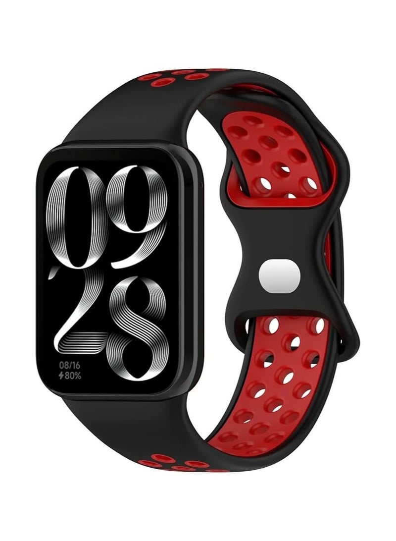 Replacement Adjustable Wristbands Compatible with Xiaomi Band 9 Pro/Band 8 Pro, Compatible with Redmi Watch 5/4 Band Soft Silicone Wrist Strap Watch Accessories (Black @ Red)